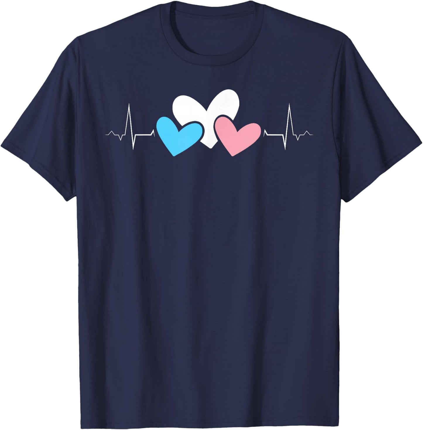 Transgender Hearts Heartbeat LGBTQ+ Pride Love Colors T-Shirt - T-Shirt | Navy