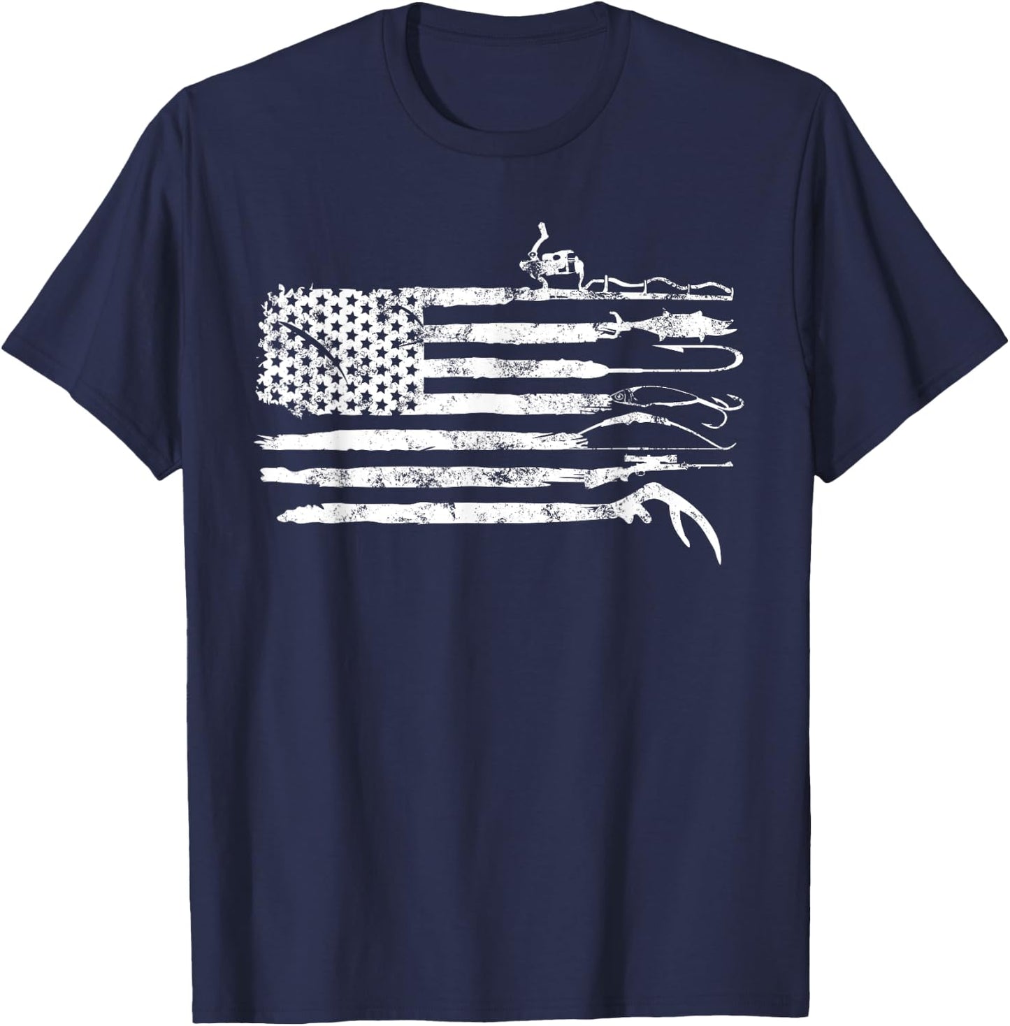 Hunting Fishing American Flag Patriotic T-Shirt - T-Shirt | Navy