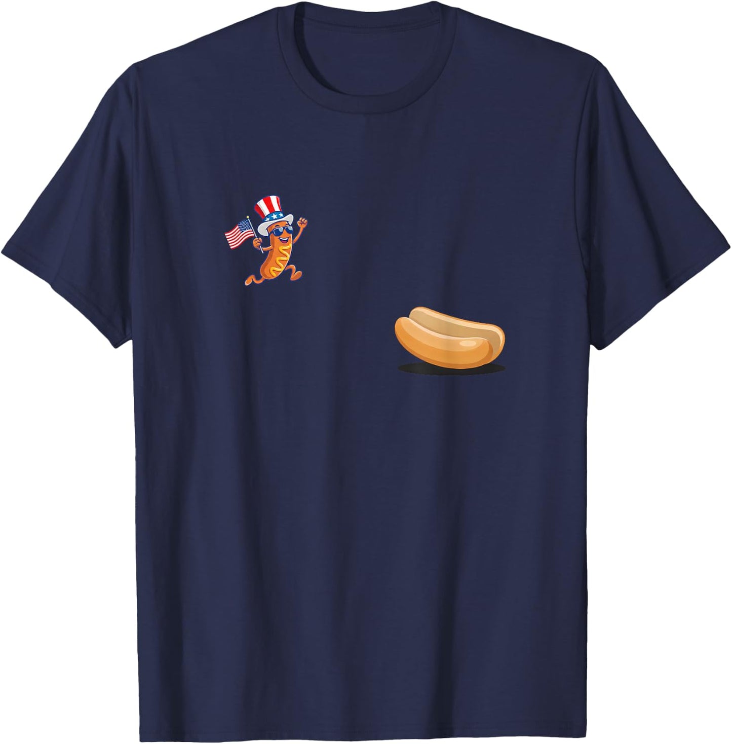 Freedom Dive Hotdog Funny Patriotic Hotdog Jumping Into Bun T-Shirt - T-Shirt | Navy