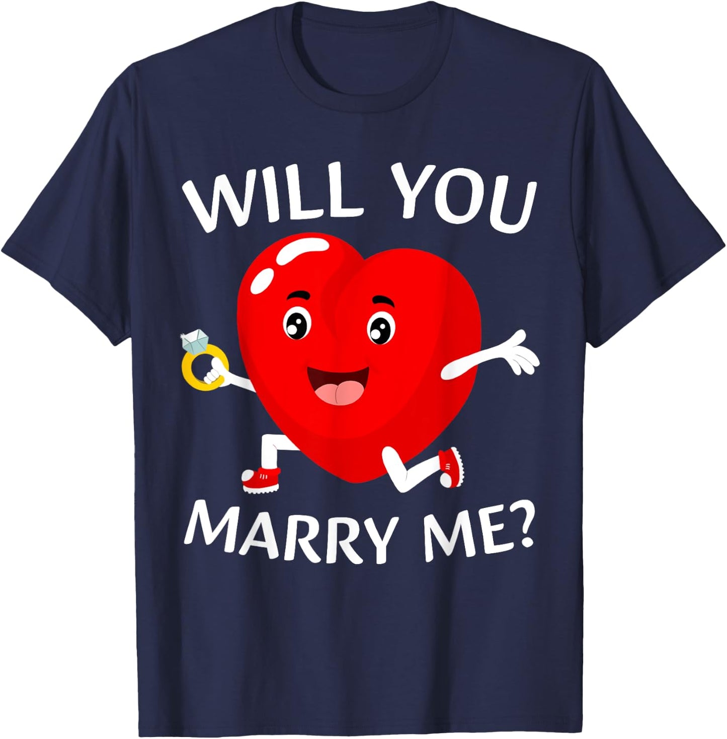 Will You Marry Me? Love Heart Marriage Proposal Wedding Art T-Shirt - T-Shirt | Navy