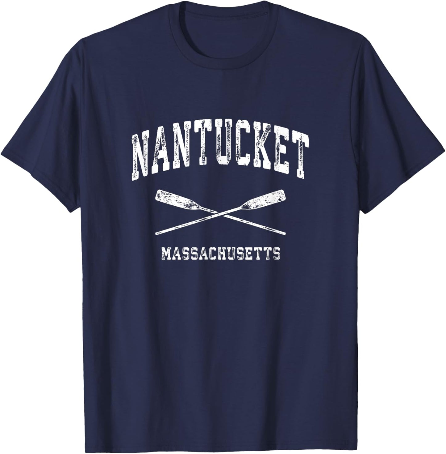 Nantucket Massachusetts Vintage Nautical Crossed Oars T-Shirt - T-Shirt | Navy