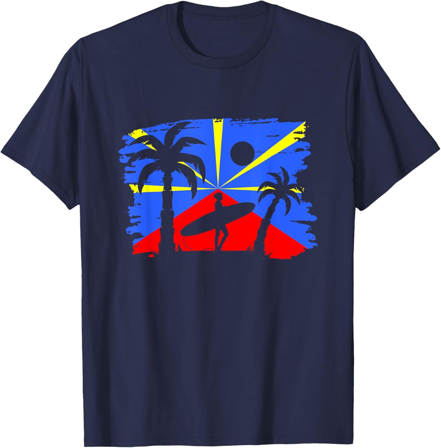 Reunion Island Flag Reunion Reunion Island Vintage , Black, S T-Shirt - T-Shirt | Navy