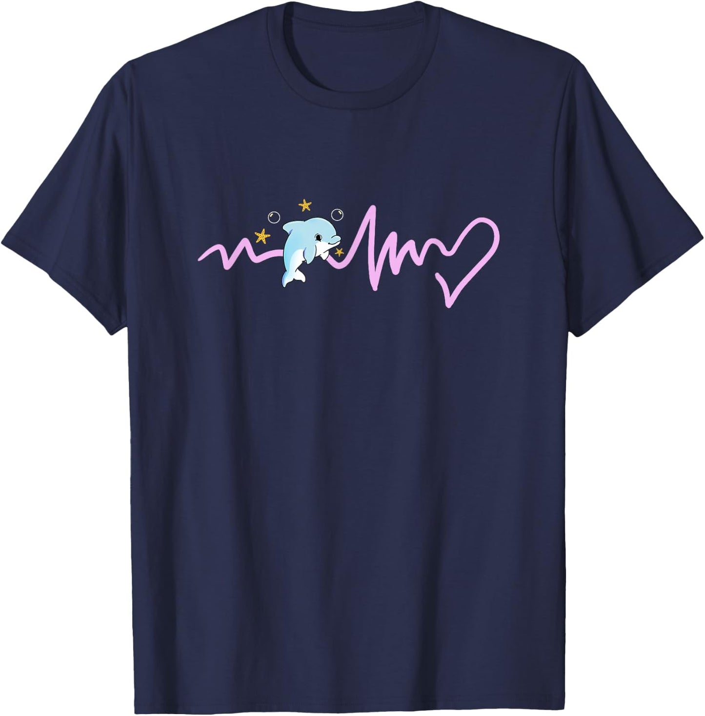 Kawaii Dolphin Heartbeat T-Shirt - T-Shirt | Navy
