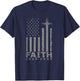 USA Flag Patriotic American Gift Faith Over Fear Prayer Women Girls Kids Men T-Shirt - T-Shirt | Navy