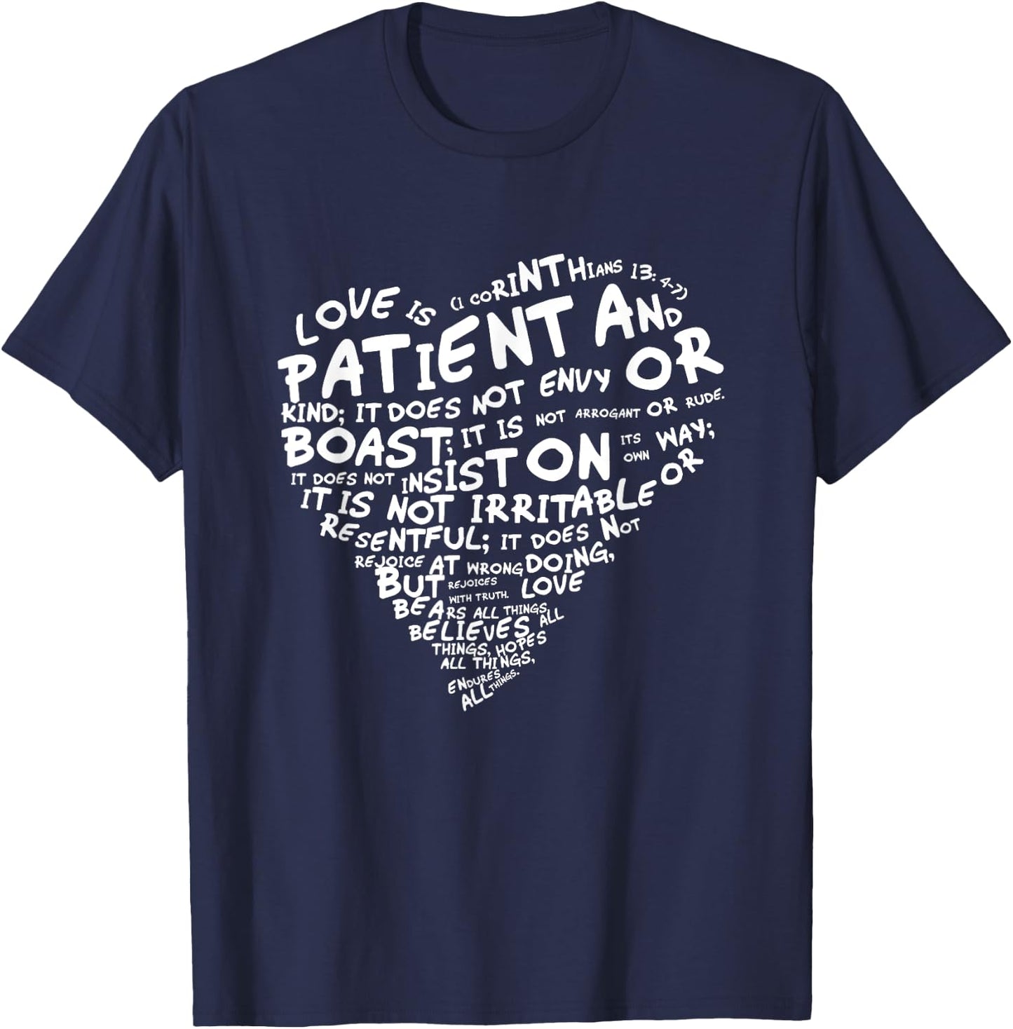 Love is Patient 1st Corinthians 13:4-7 White Heart T-Shirt - T-Shirt | Navy