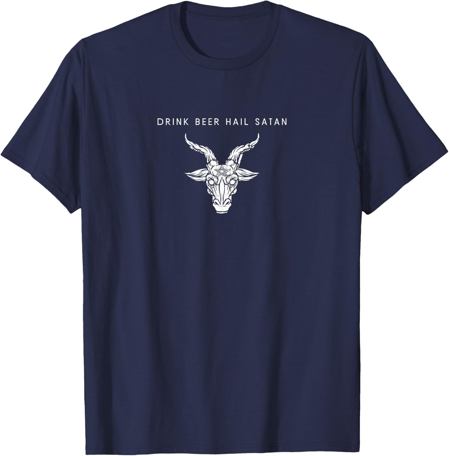 Drink Beer Hi Satan Baphomet – Minimalist Pentagram Satan , Black, S T-Shirt - T-Shirt | Navy