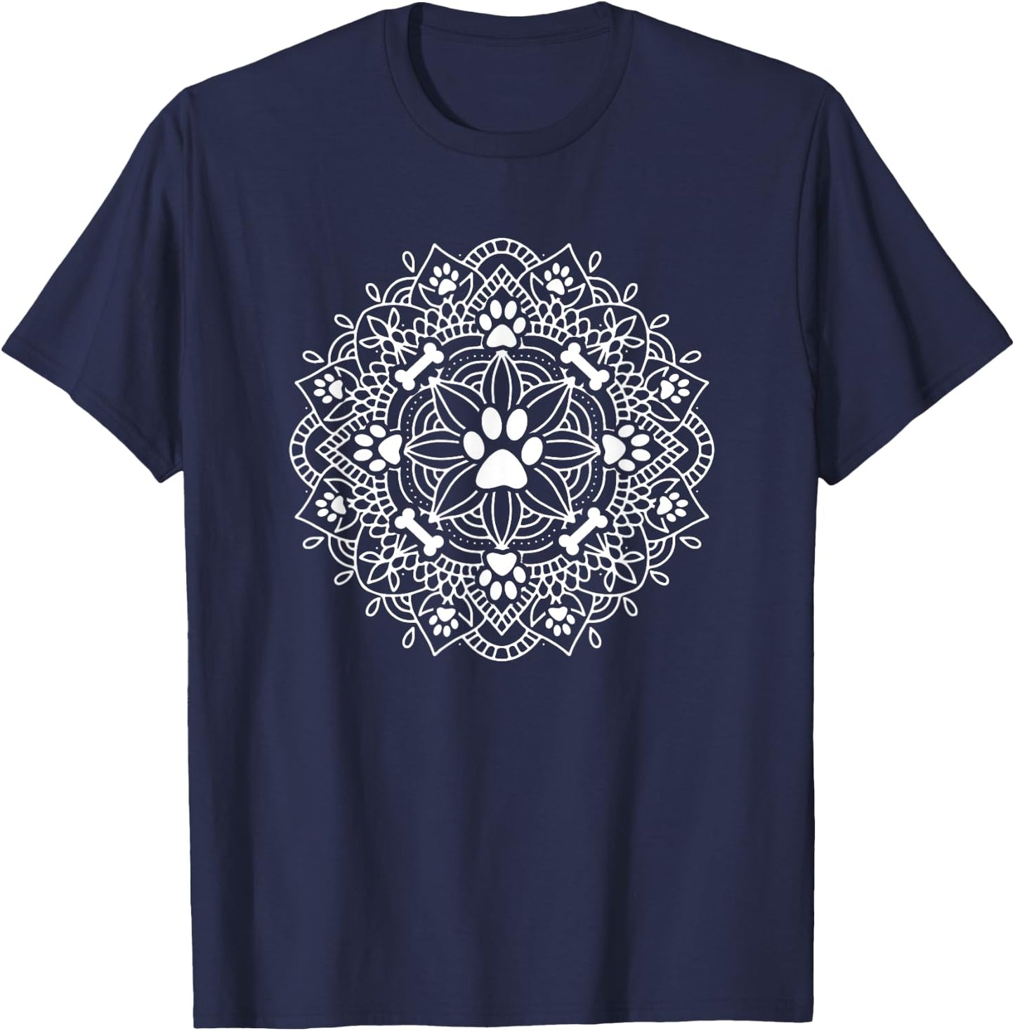 Dog Paw Print Bone Mandala - Dog Lover - Dog Mom Gift T-Shirt - T-Shirt | Navy