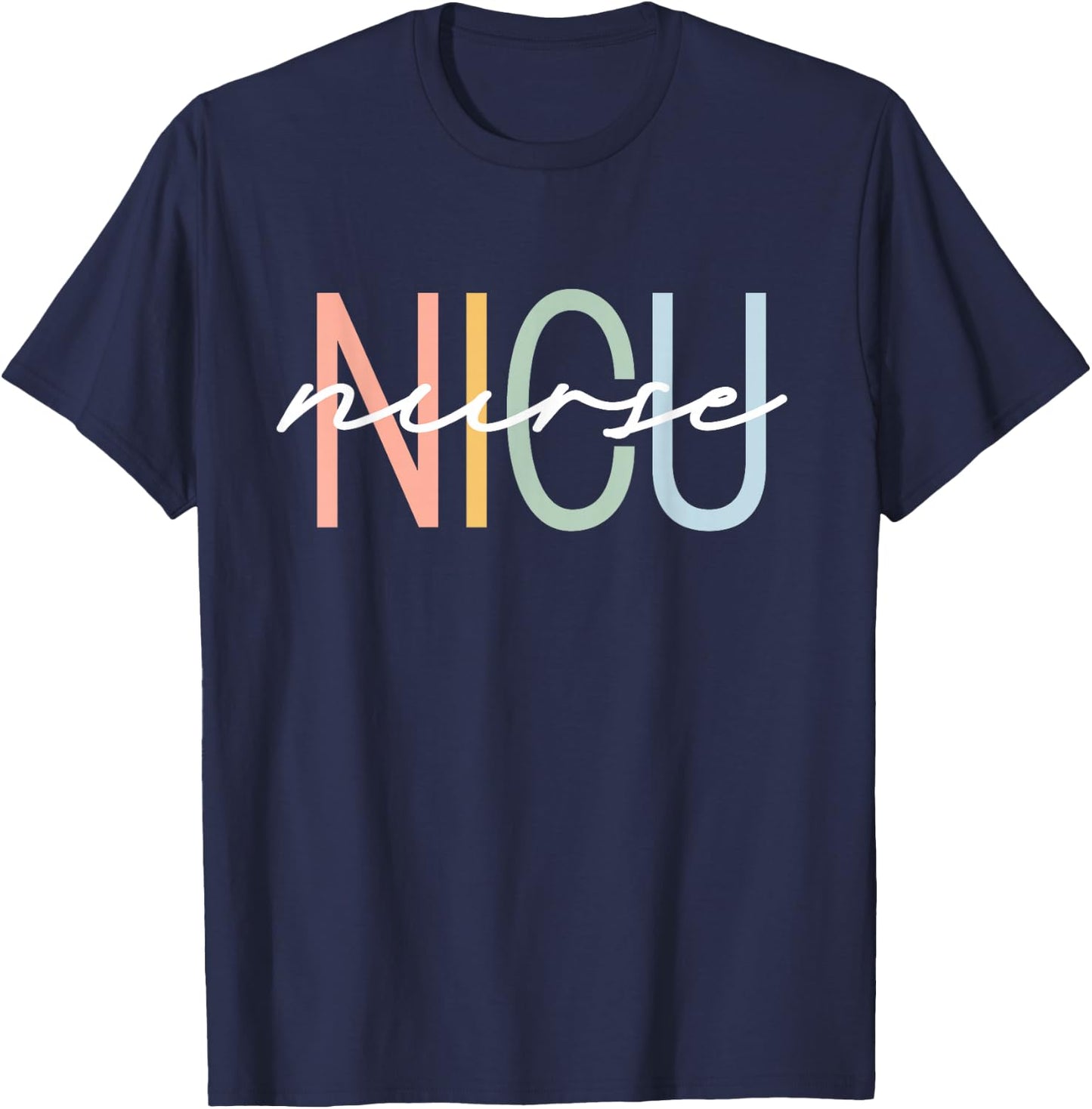 NICU Nurse ICU Neonatal Boho Rainbow Team Tiny Humans Retro T-Shirt - T-Shirt | Navy