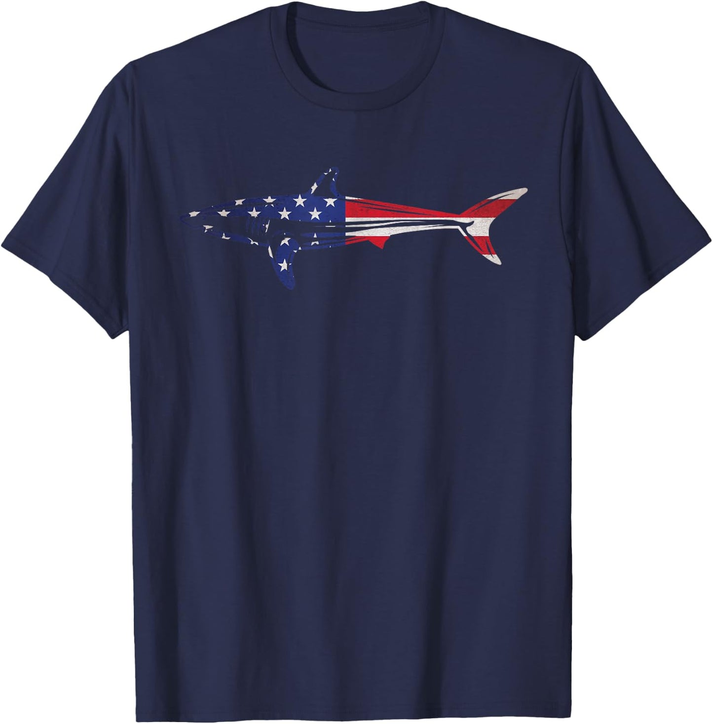 Fishing Gift Mako Shark Fish American Flag USA 4th Of July T-Shirt - T-Shirt | Navy