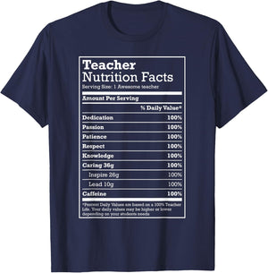 Nutrition Facts Shirt - Gift your favourite Teacher Men Women Girls Kids T-Shirt - T-Shirt | Navy