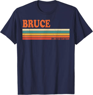 Bruce Retro Personalized First Name Vintage Stripes T-Shirt - T-Shirt | Navy