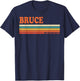 Bruce Retro Personalized First Name Vintage Stripes T-Shirt - T-Shirt | Navy