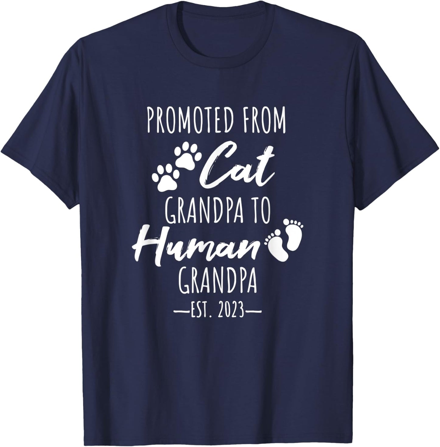 From Cat Grandpa to Human Grandpa, Pregnancy Announcement T-Shirt - T-Shirt | Navy