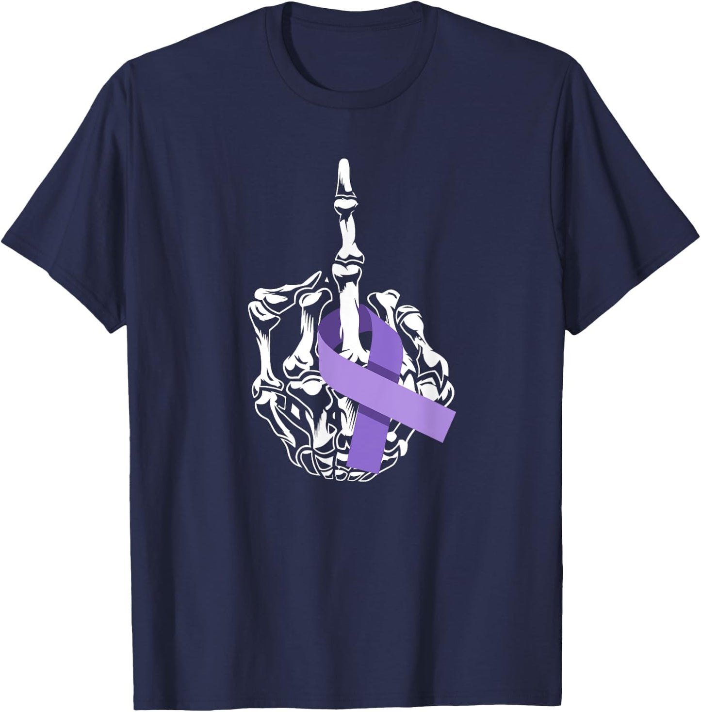 Fuck All Cancer Middle Finger Lavender Ribbon Cancer T-Shirt - T-Shirt | Navy