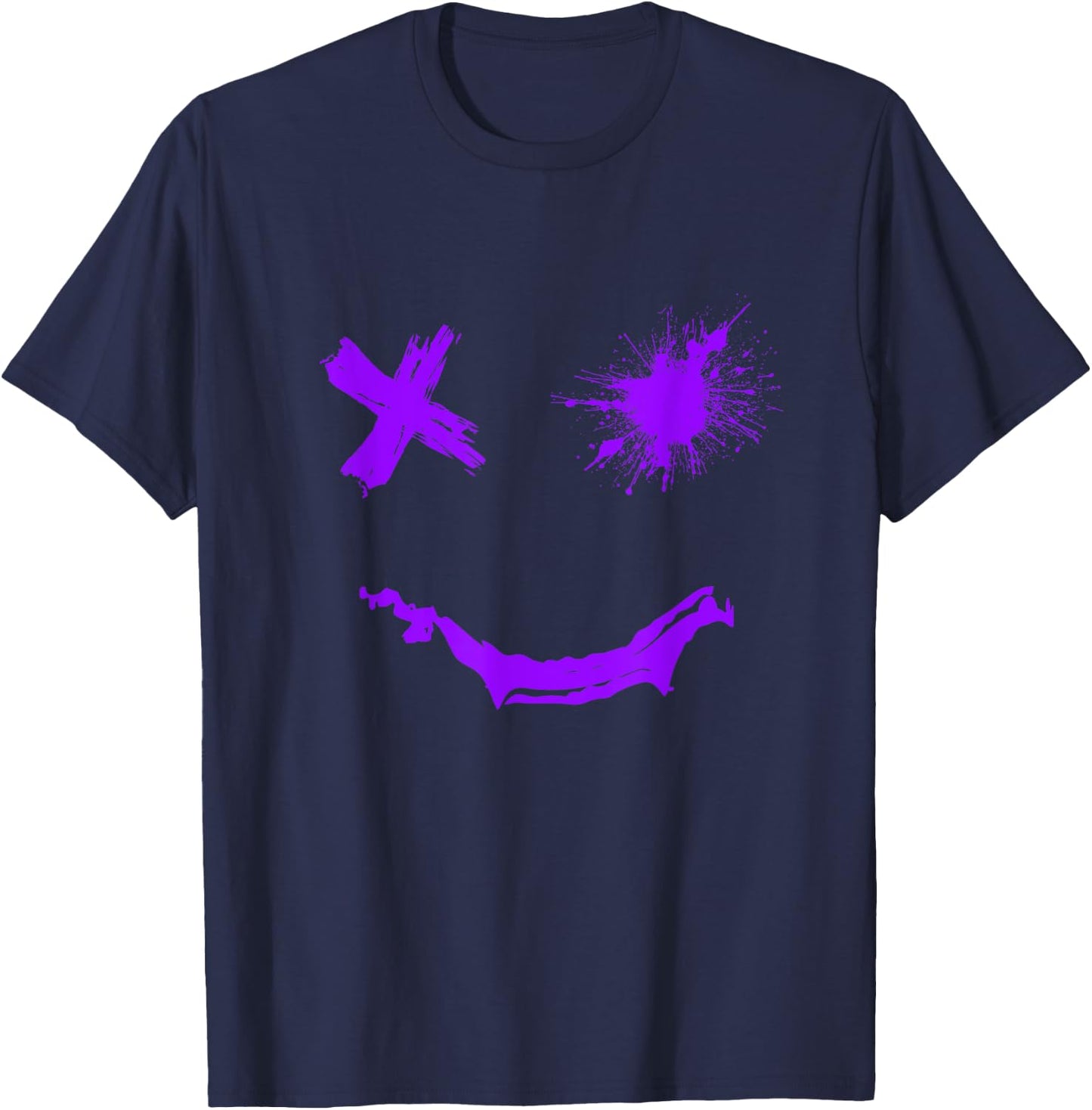 Purple Graphic Party Face Rough Style Smile Face Purple , black T-Shirt - T-Shirt | Navy