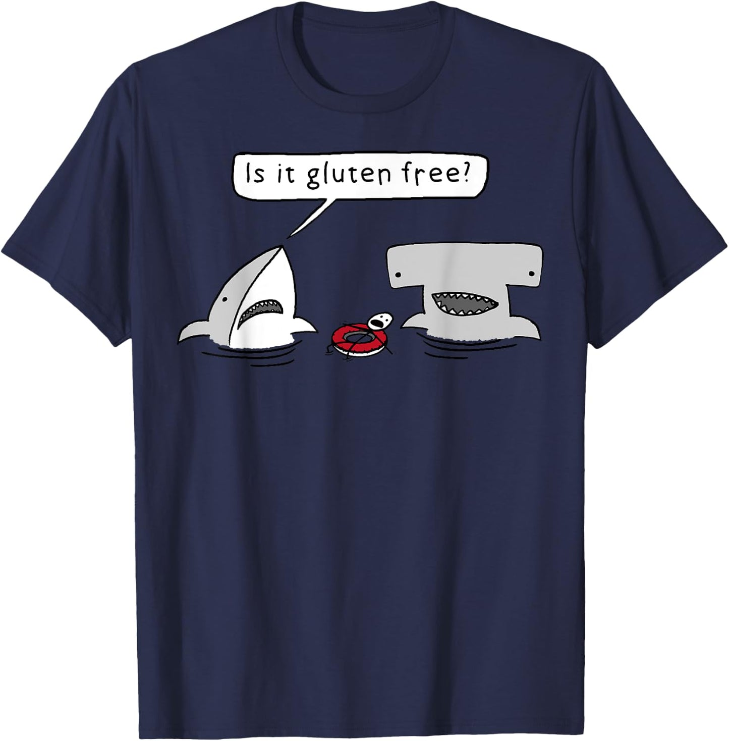 Is It Gluten Free Two Sharks Graphic T-Shirt - T-Shirt | Navy