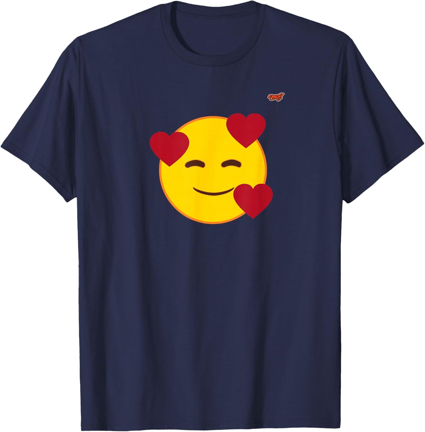 Emoticon Yellow Smile Face Smile Floating Hearts Love , Black, S T-Shirt - T-Shirt | Navy