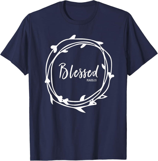 Blessed Jesus Psalms 23 Bible Verse Faith Grief Hope Church T-Shirt - T-Shirt | Navy