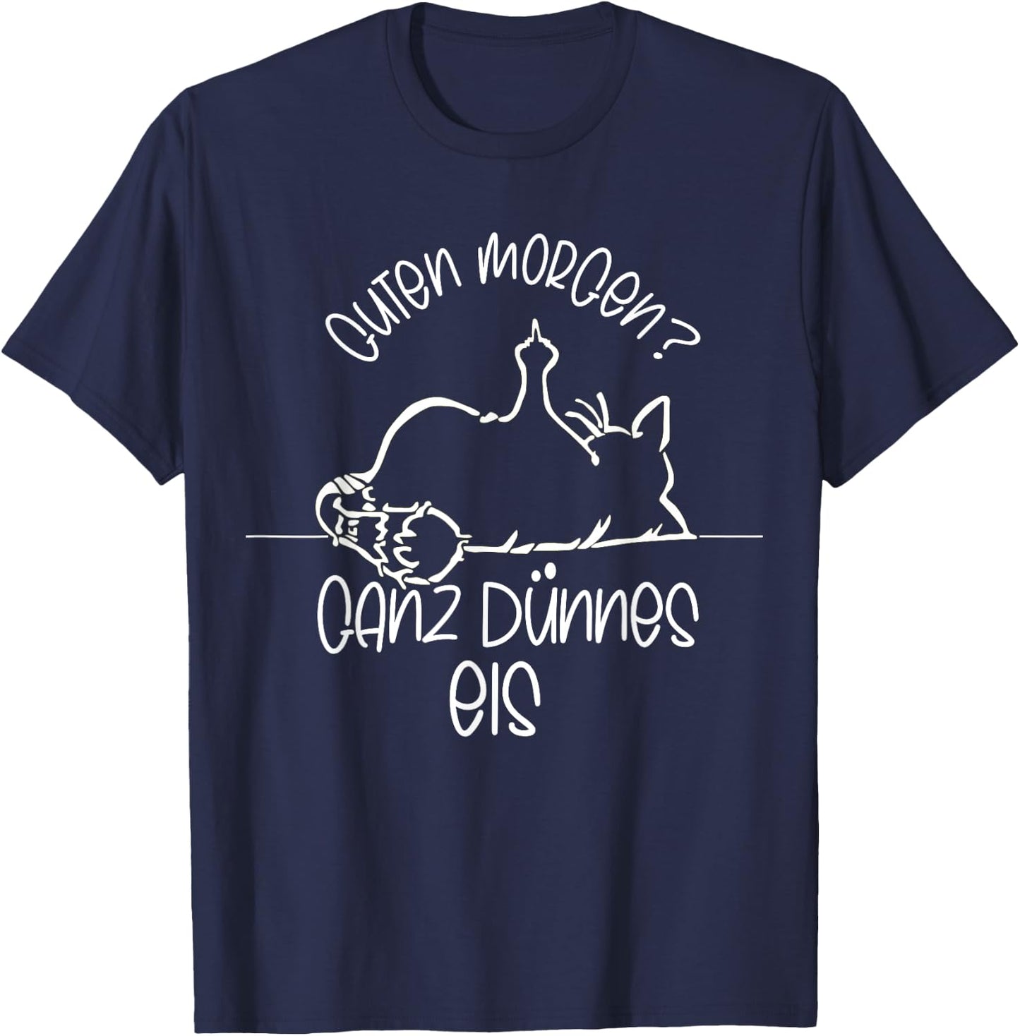 Good Morgen? Whole Thin Ice Tired Cat , black T-Shirt - T-Shirt | Navy