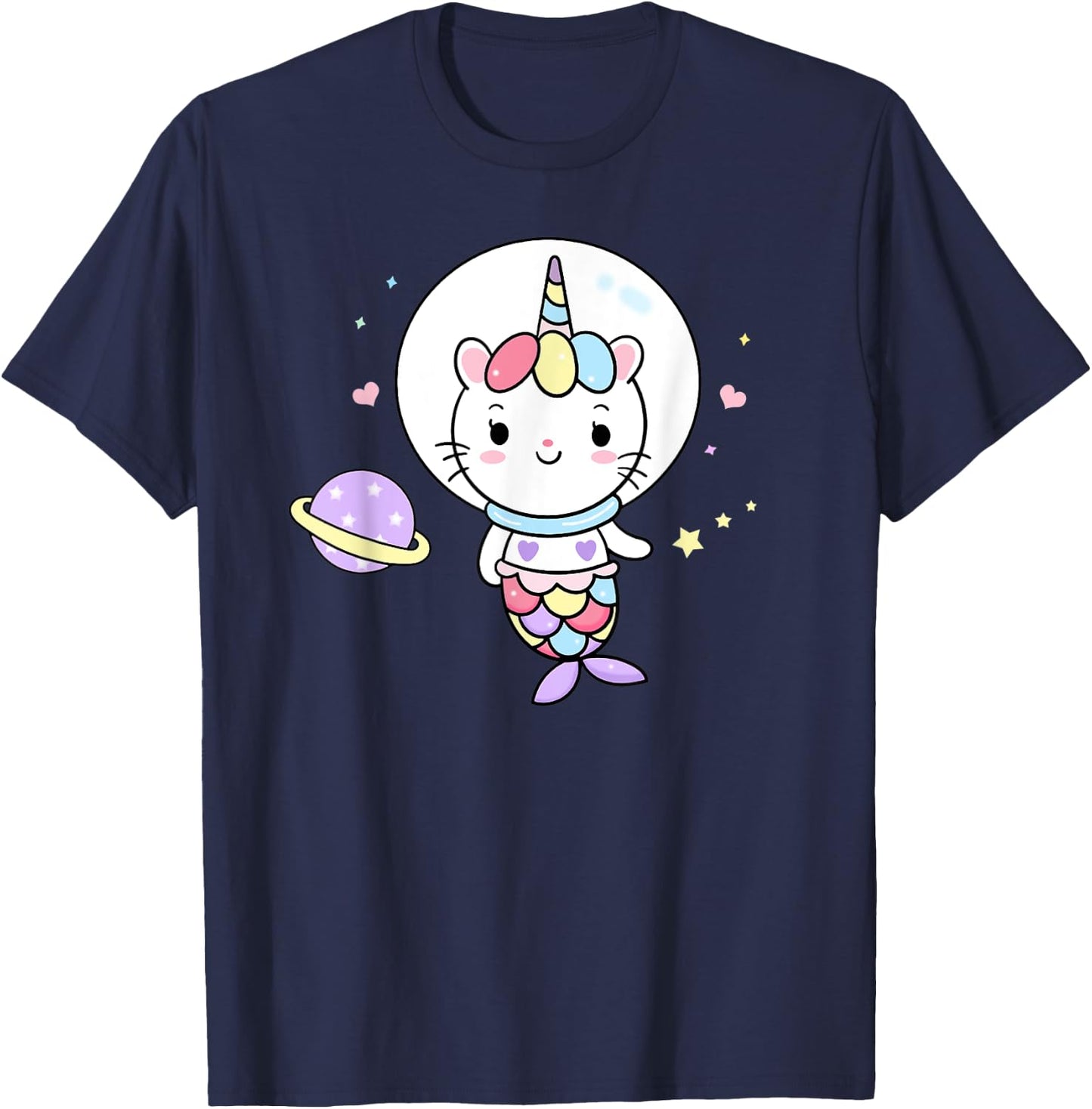 Cat Unicorn Mermaid in Space Cute Purrmaid Men Women Kids T-Shirt - T-Shirt | Navy