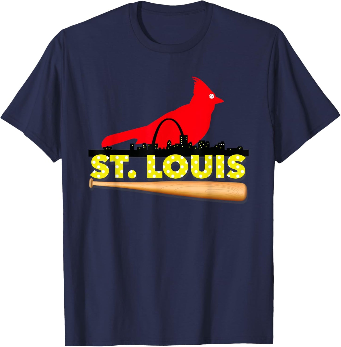Saint Louis Red Cardinal Eye Bird Ball and Skyline T-Shirt - T-Shirt | Navy