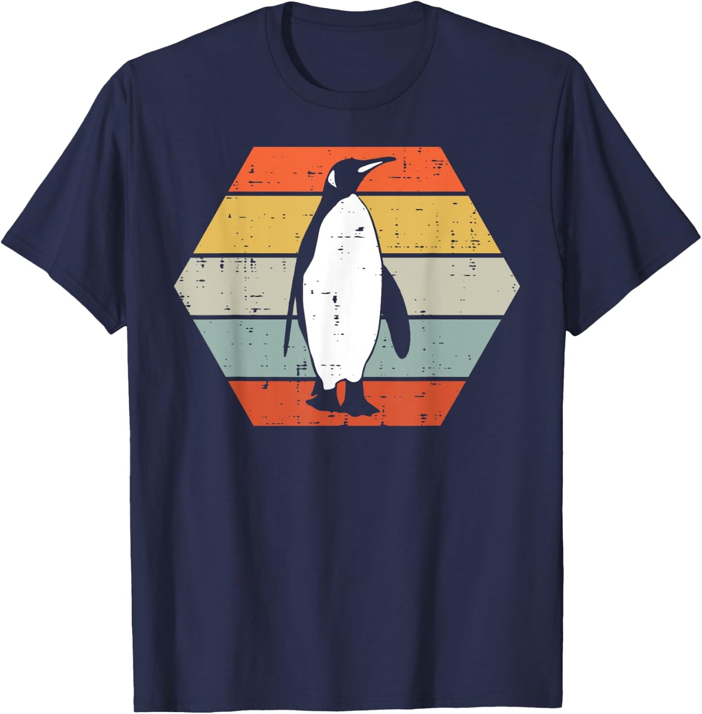Penguin Sunset Hexagon Retro Animal Lover Women Men Kids T-Shirt - T-Shirt | Navy
