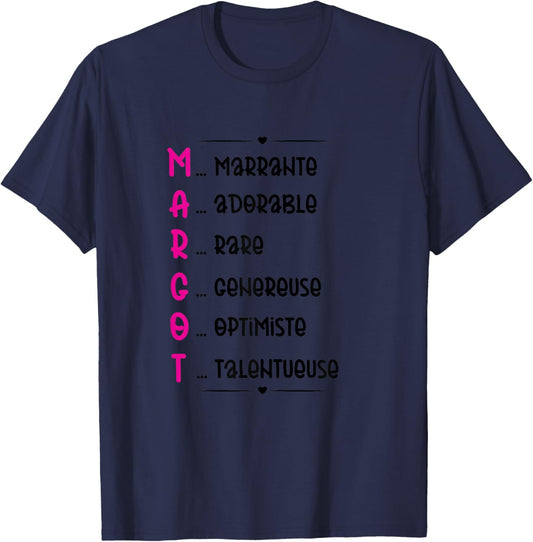 Margot Prenom Personnalisé Femme Cadeau Prenom Margot Girls' , white T-Shirt - T-Shirt | Navy