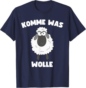 Lustiges mit einem Schaf Spruch "Komme was Wolle" T-Shirt - T-Shirt | Navy