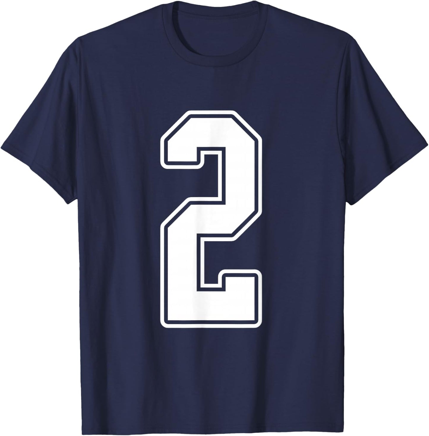 #2 White Outline Number 2 Sports Fan Jersey Style Football T-Shirt - T-Shirt | Navy