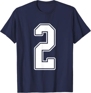 #2 White Outline Number 2 Sports Fan Jersey Style Football T-Shirt - T-Shirt | Navy