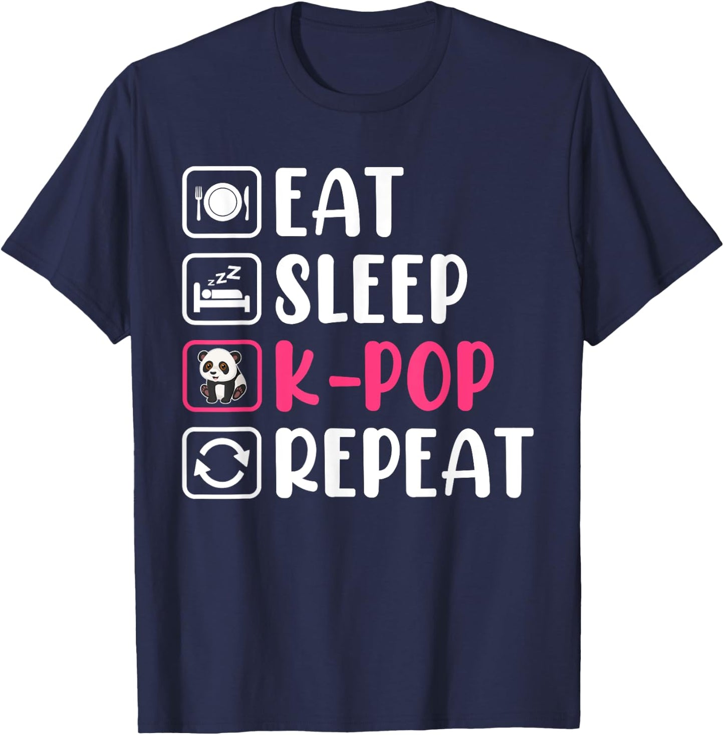 Eat Sleep K-pop Repeat Panda T-Shirt - T-Shirt | Navy