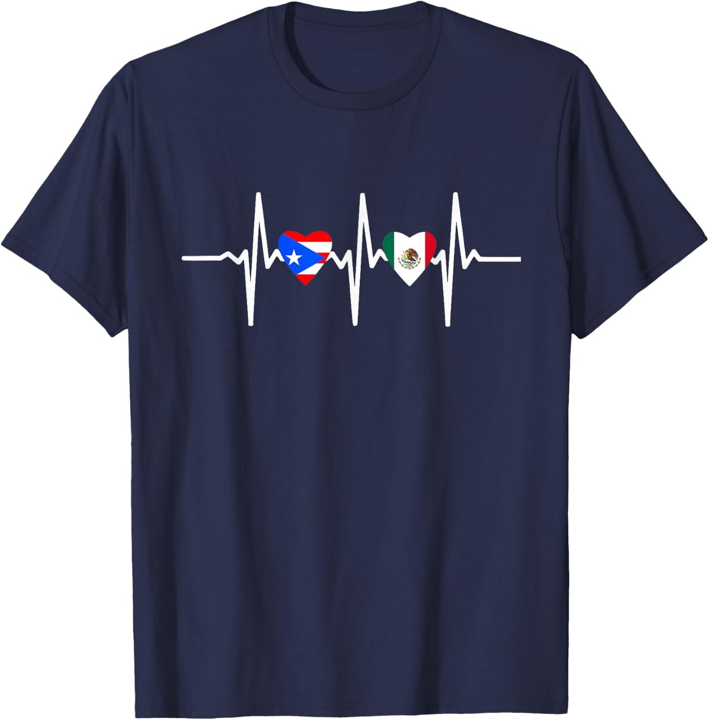 Half Mexican And Puerto Rican Rico Flag Mexirican Heartbeat T-Shirt - T-Shirt | Navy
