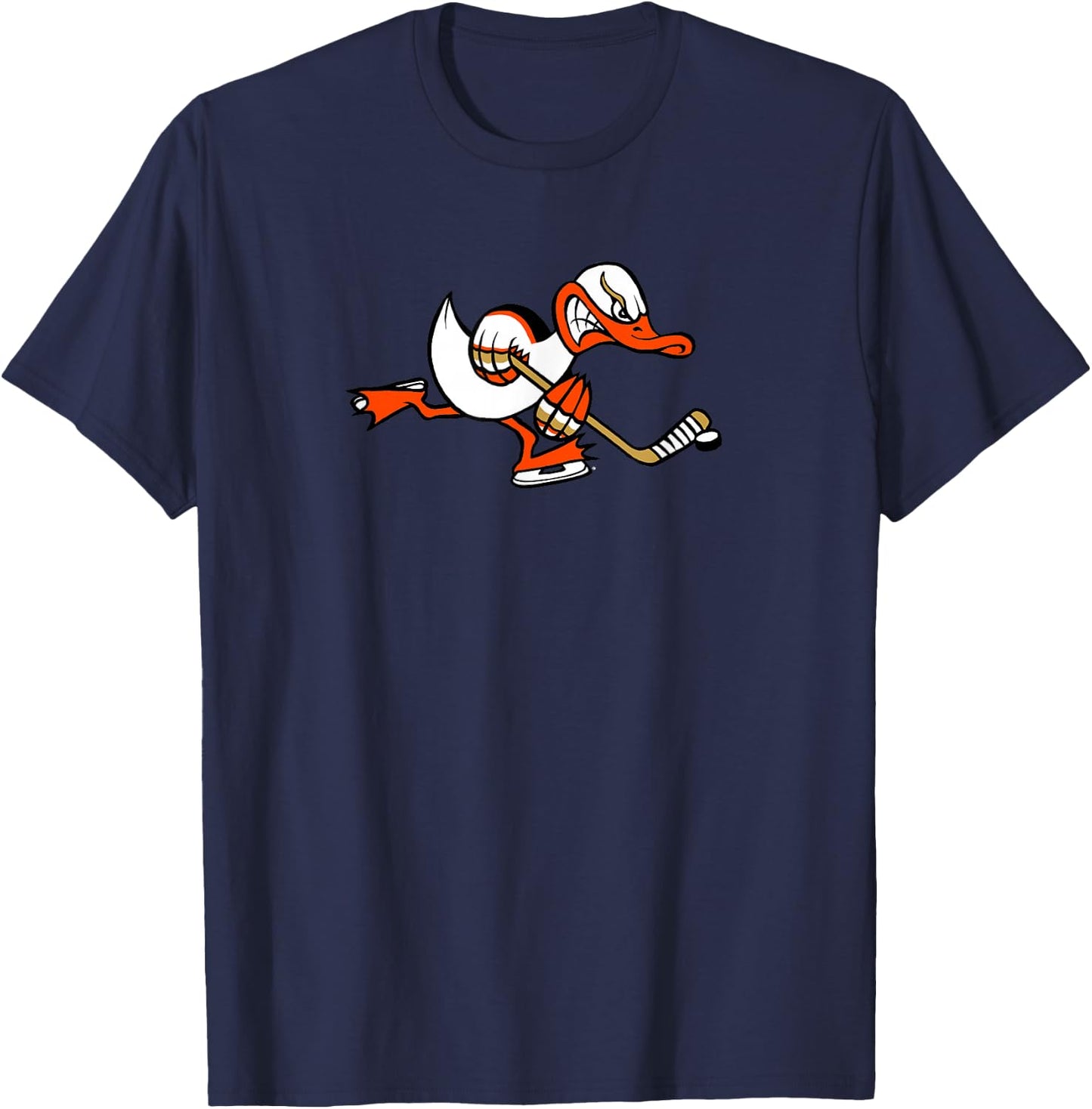 Cute Graphic Cartoon Duck Mascot Playing Ice Hockey T-Shirt - T-Shirt | Navy