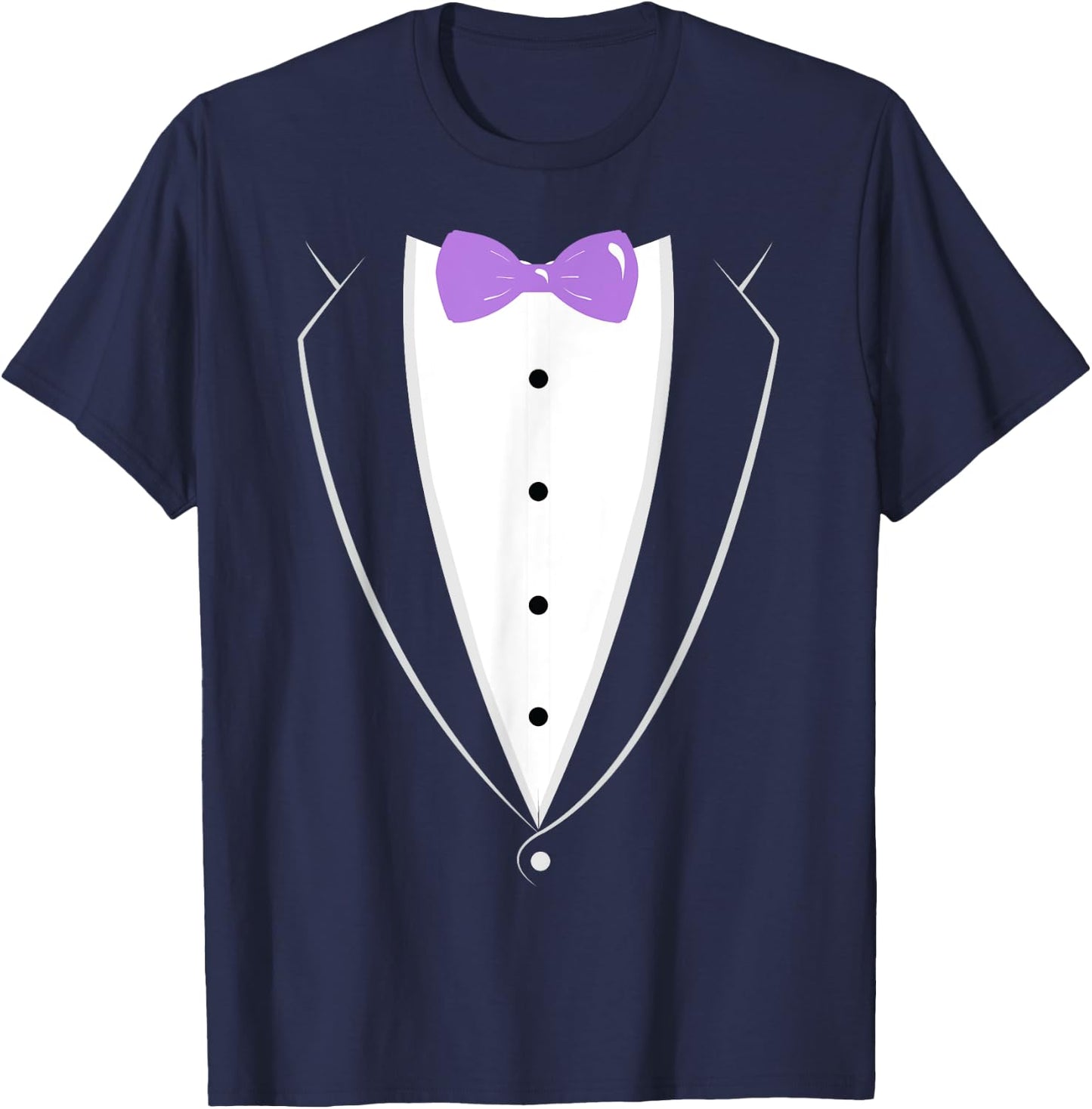 Black and White Tuxedo with Lavender Bow tie Novelty T Shirt T-Shirt - T-Shirt | Navy