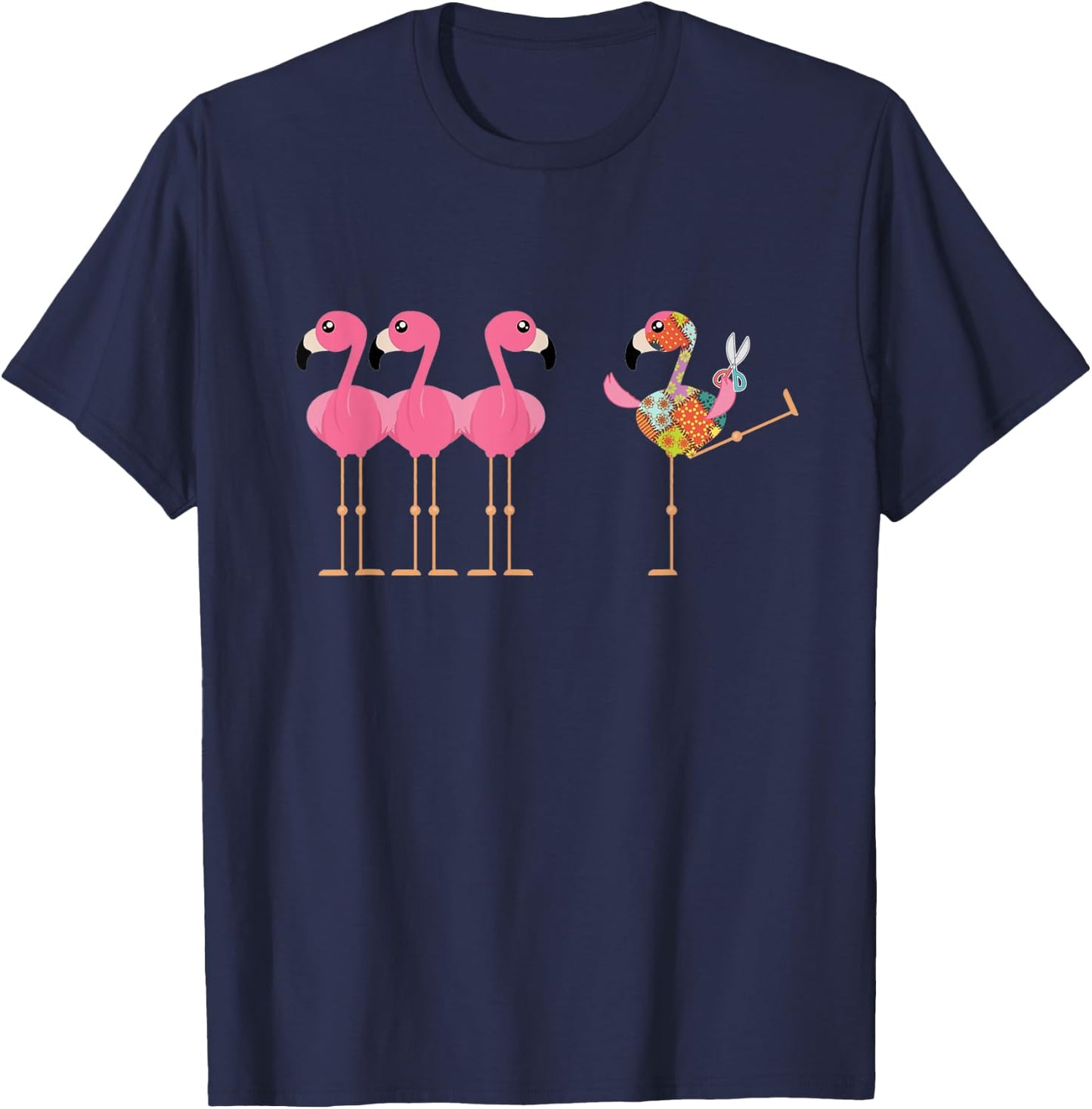 Quilting Flamingo Loves Sewing Machine T-Shirt - T-Shirt | Navy