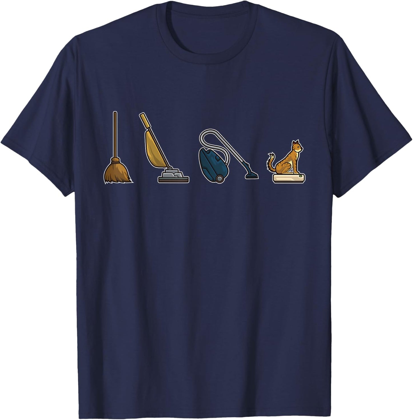 Evolution of Vacuum Cleaners Funny Cat Robot Vacuum Cleaner Women Girls Kids T-Shirt - T-Shirt | Navy
