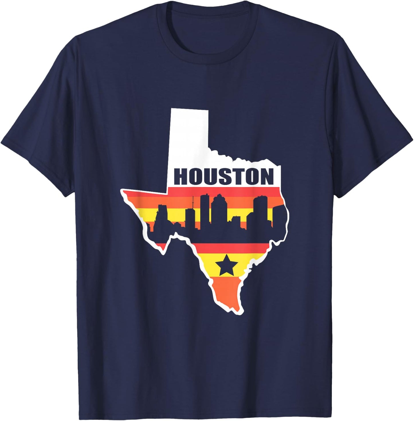 Houston Texas Vintage State Flag Houston Skyline T-Shirt - T-Shirt | Navy