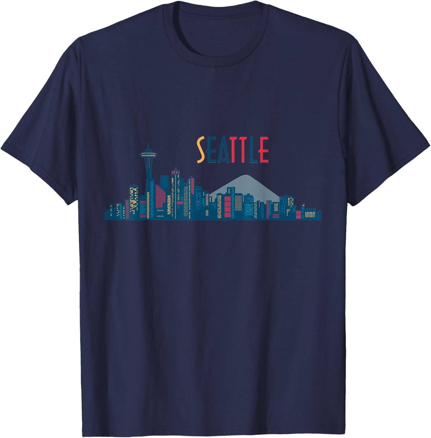 Seattle Skyline Vintage Seattle Washington T-Shirt - T-Shirt | Navy