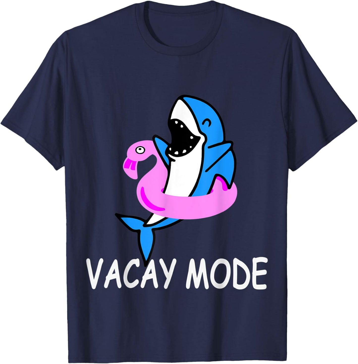 Vacay Mode Funny Cute Shark Summer Holiday Family Vacation T-Shirt - T-Shirt | Navy