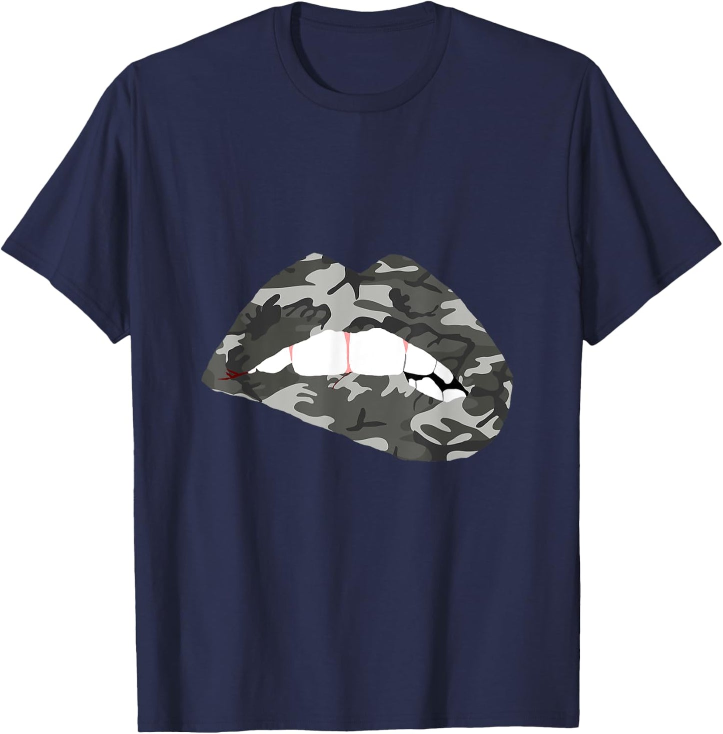 Camo Lips Mouth Camouflage Military Soldier Kissing T-Shirt - T-Shirt | Navy