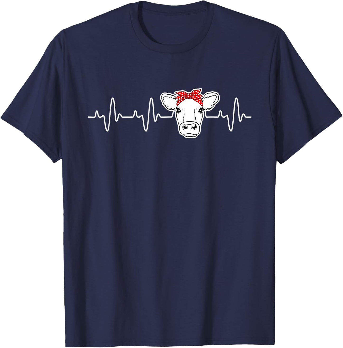 Cattle Cow Heart Valve EKG Heartbeat, Cute Cow Lover funny T-Shirt - T-Shirt | Navy
