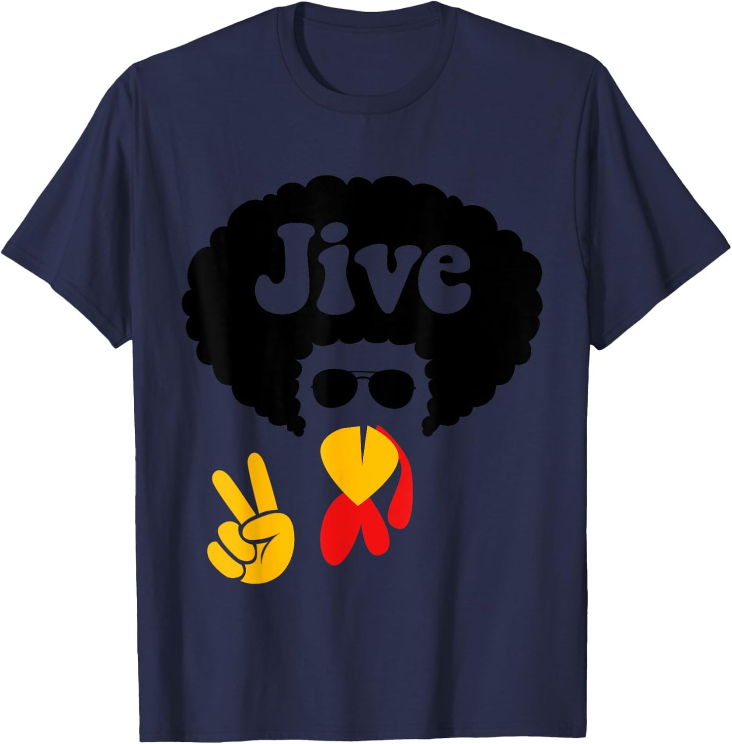 Peace Sign Jive Turkey Face Funny Thanksgiving Shirt Gift T-Shirt - T-Shirt | Navy