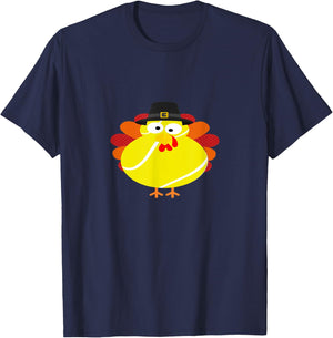 Thanksgiving Turkey Tennis - Tennis Pilgrim Turkey T-Shirt - T-Shirt | Navy