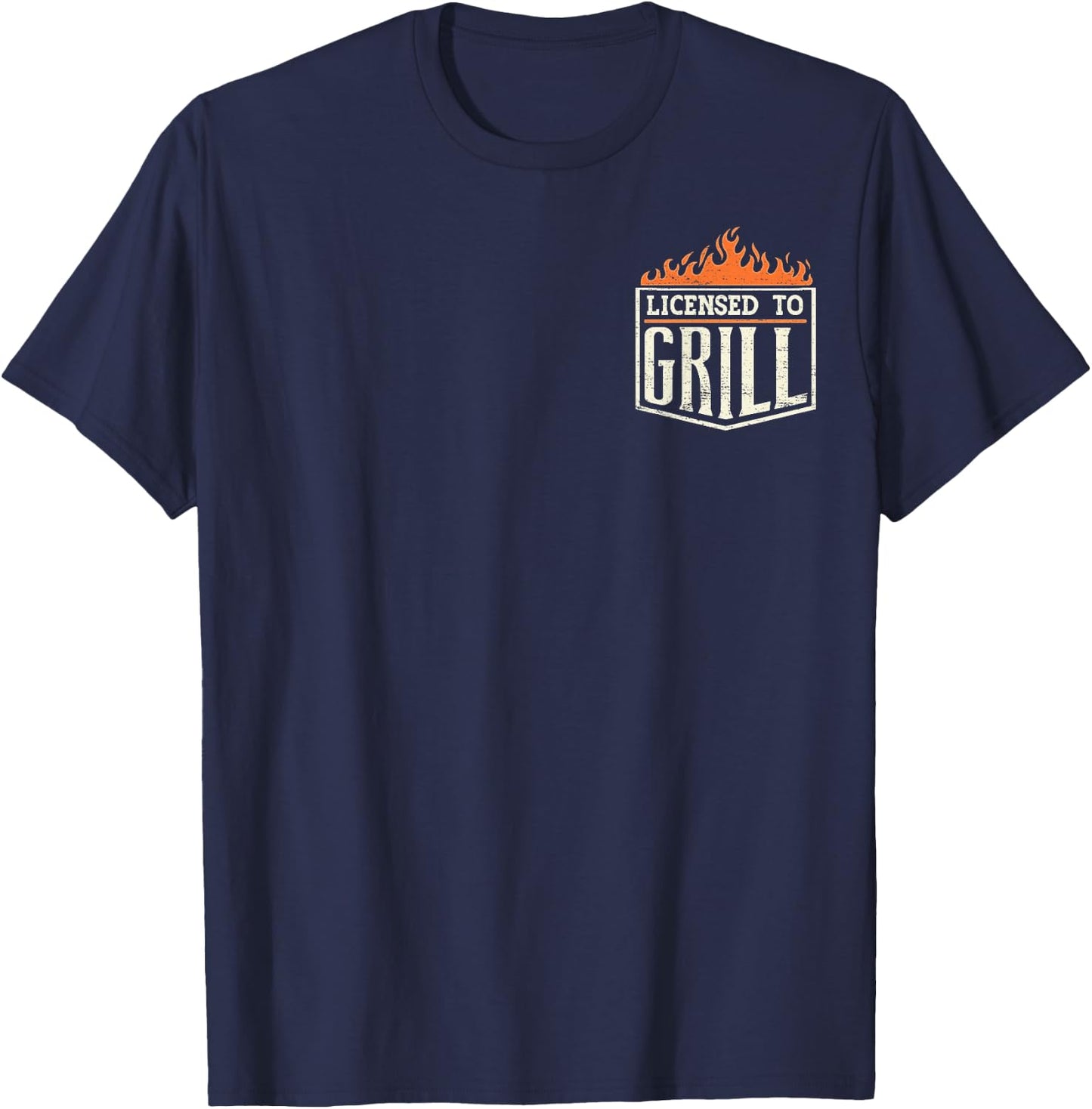 "Licensed To Grill" Pocket Patch Logo BBQ Chef Grilling T-Shirt - T-Shirt | Navy
