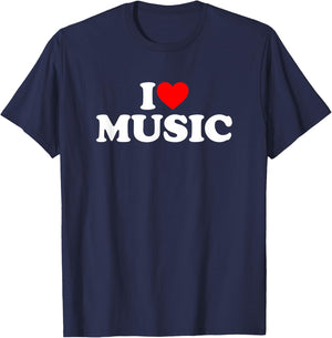 I Love Music Shirt Music Lover Shirt I Heart Music T-Shirt - T-Shirt | Navy