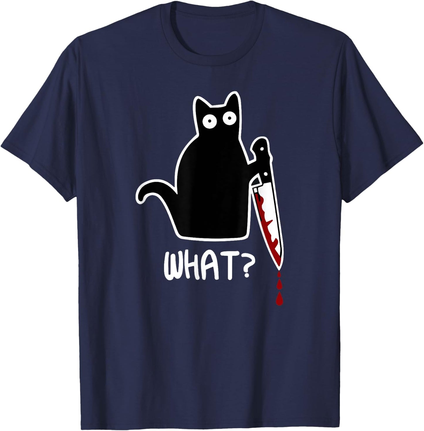 Funny Black What Cat - Murderous Kitty Cat with Knife Women T-Shirt - T-Shirt | Navy