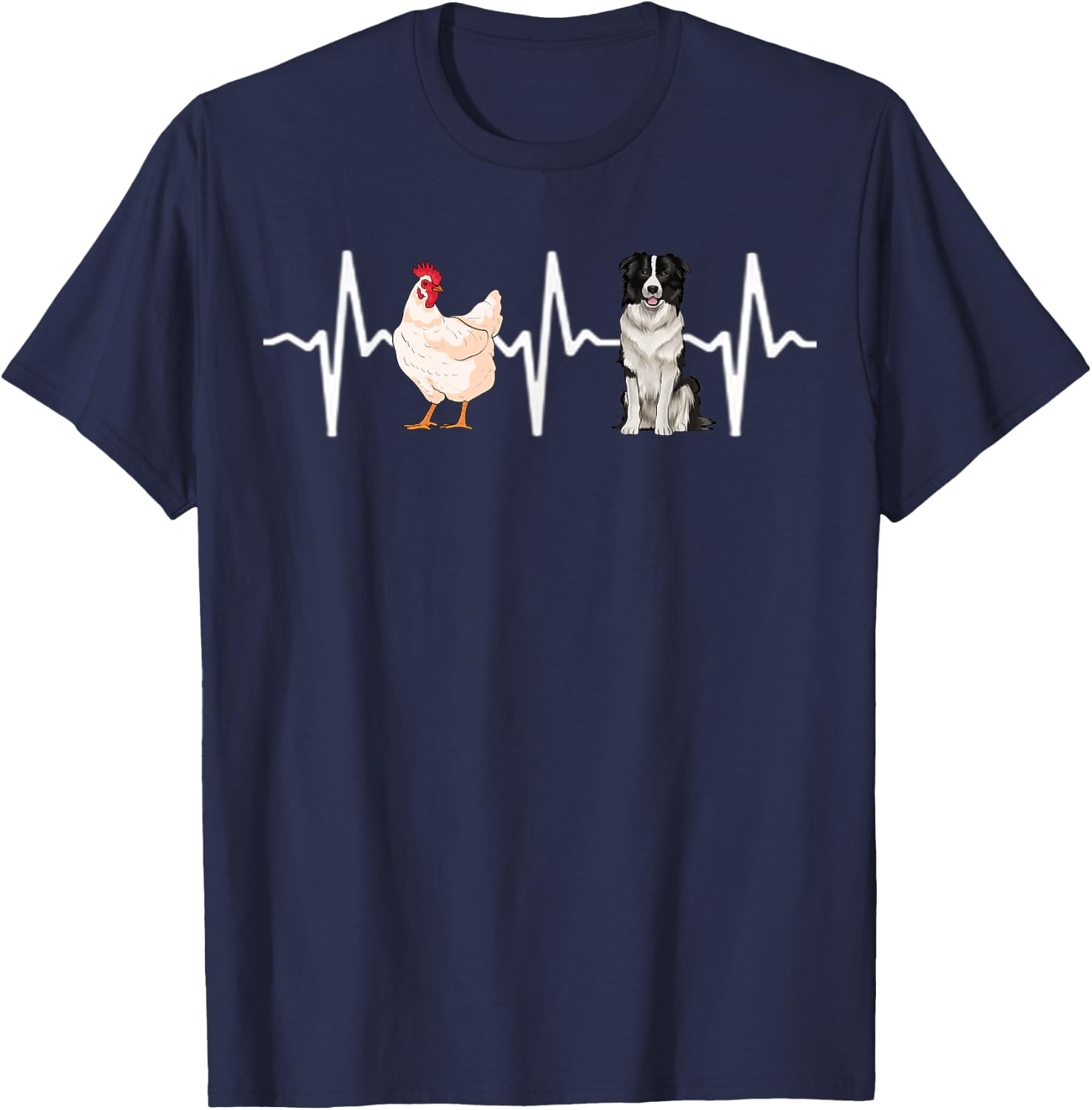 Hen Chicken Border Collie Heartbeat Dog Lover T-Shirt - T-Shirt | Navy