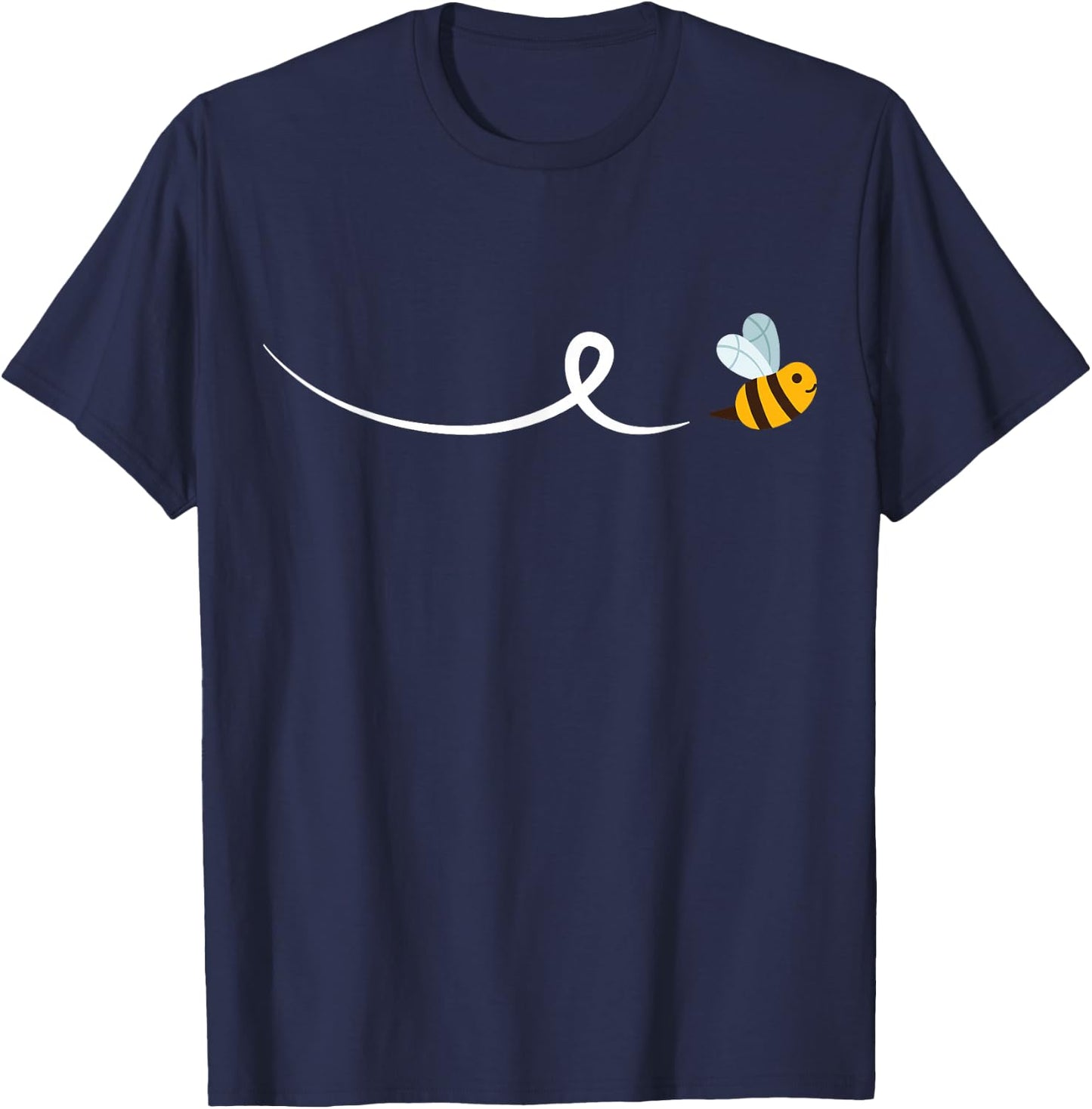 Lone Adorable Bee Flying Cute Flying Bee - -Adults, Kids - Black - Short Sleeve - Modern Nature Cute T-Shirt - T-Shirt | Navy
