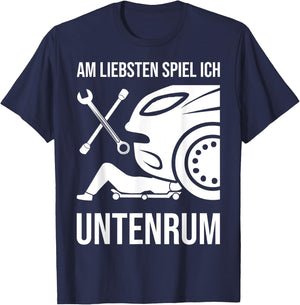 Car Mechanic Mechatronics with German Text "Schrauber", black T-Shirt - T-Shirt | Navy