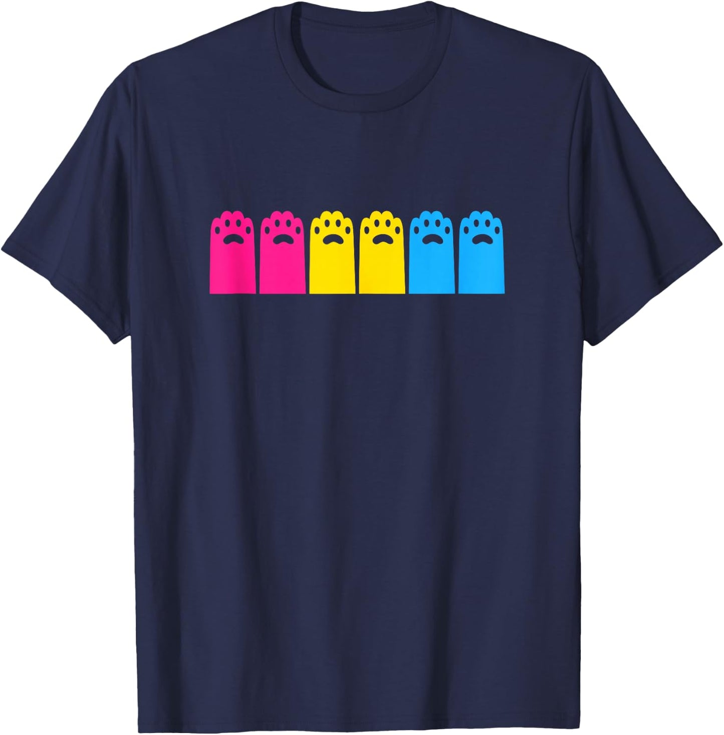 Pansexual Pride Cat Paws LGBTQ Pan Flag Colors Minimalist T-Shirt - T-Shirt | Navy